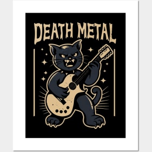 Death Metal Satanic Baphomet Cat playing guitar Posters and Art